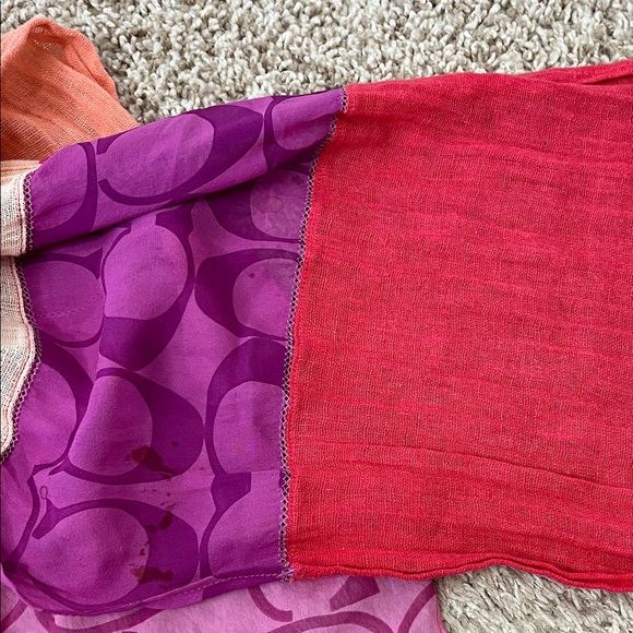 Coach Pink Purple Orange Creme & Brown Colorway Patchwork Scarf - Picture 11 of 16